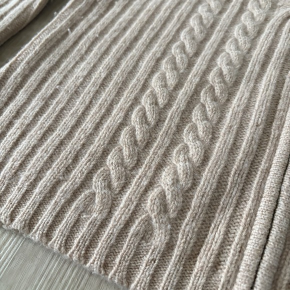 Willi Smith Sweater Women's S Beige Cable Knit Full Zip 100% Lambswool - Picture 3 of 9